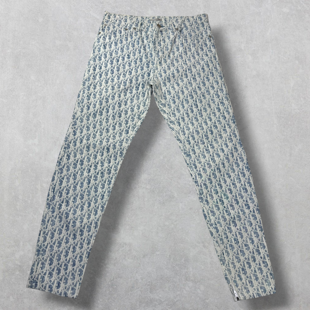 Dior Blue & White Oblique Slim-Fit Jeans 29