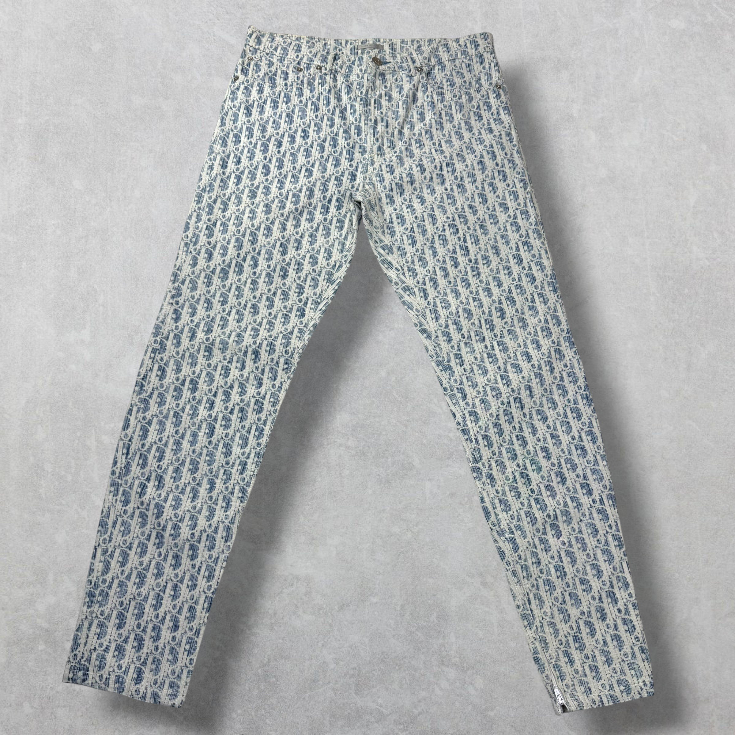 Dior Blue & White Oblique Slim-Fit Jeans 29