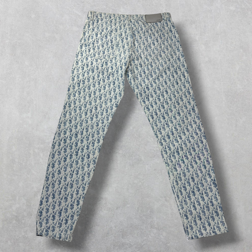 Dior Blue & White Oblique Slim-Fit Jeans 29
