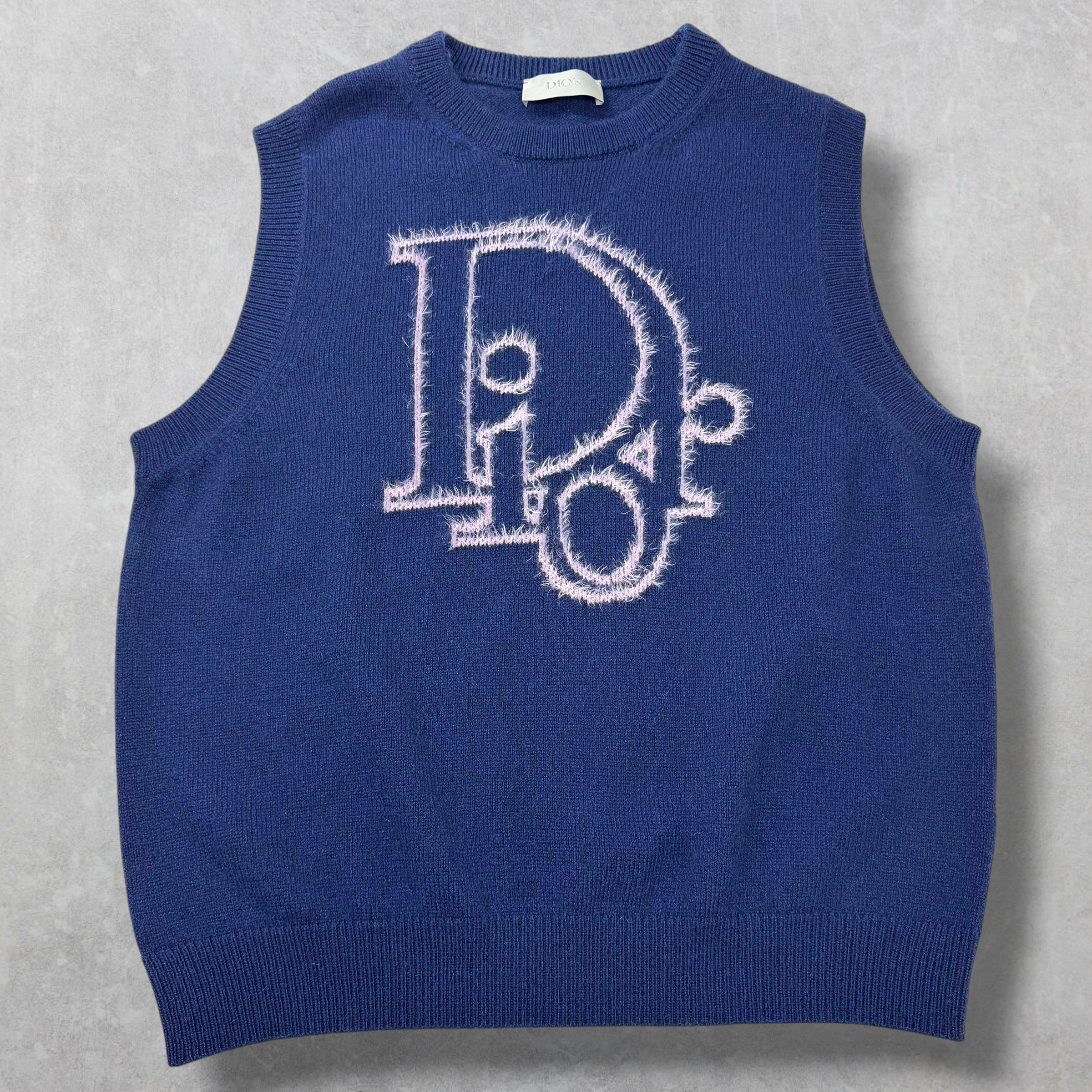 Dior Navy Blue Cashmere Knit Logo Sweater Vest XXL