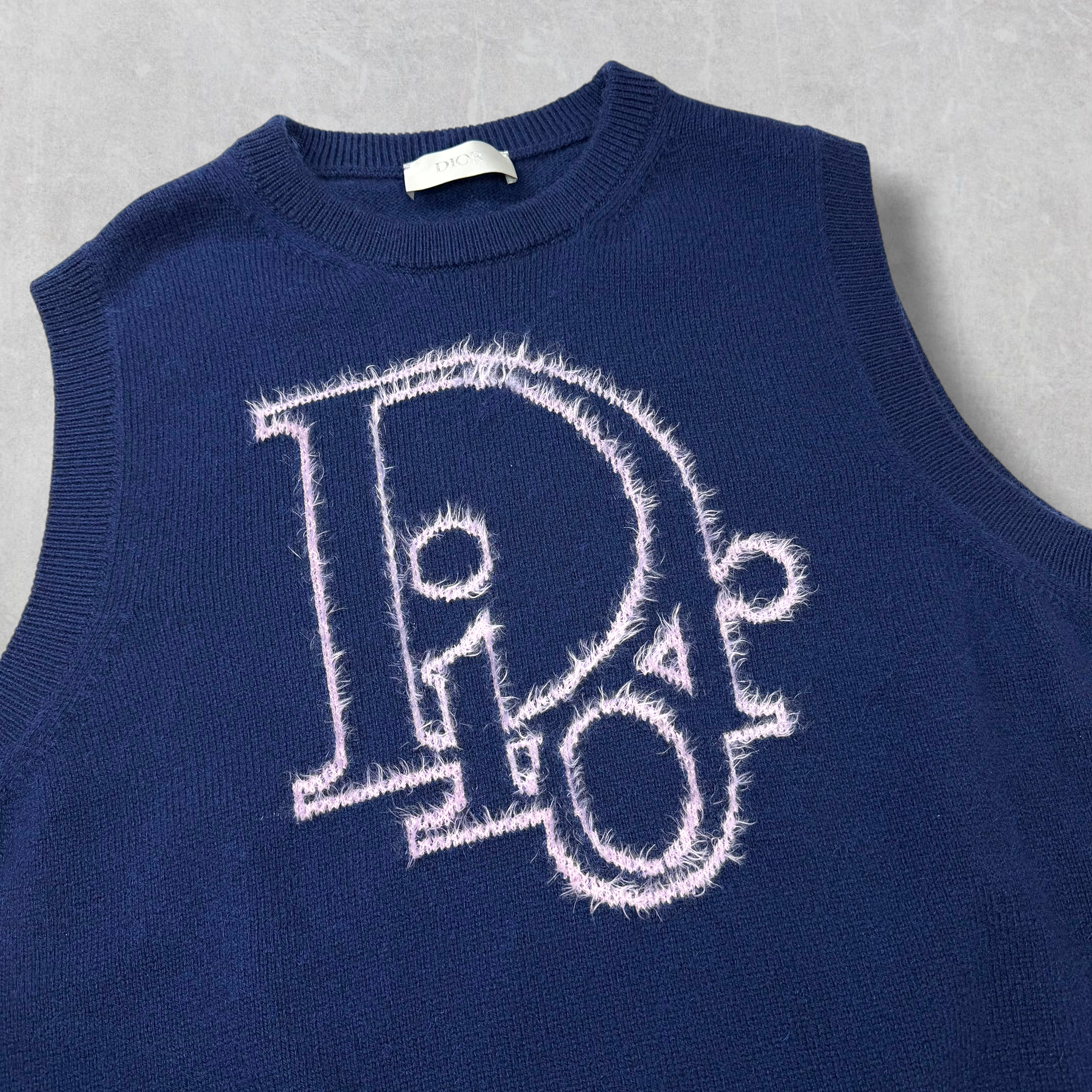 Dior Navy Blue Cashmere Knit Logo Sweater Vest XXL
