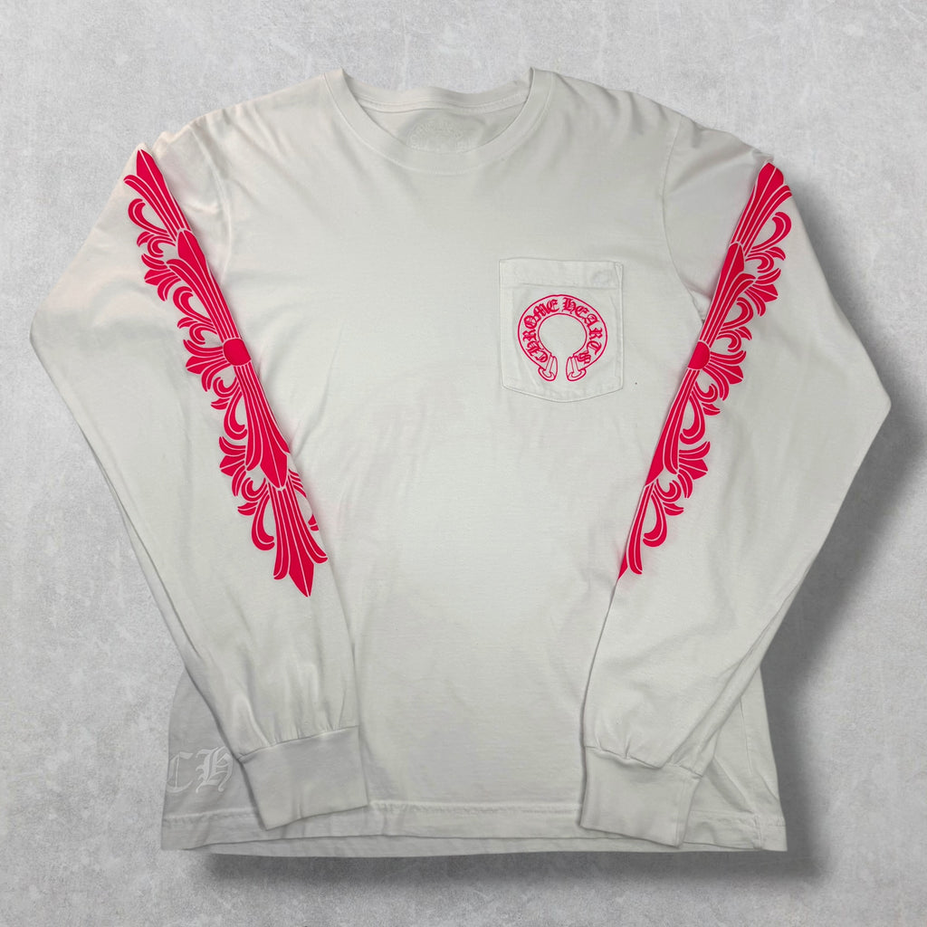 Chrome Hearts Pink Floral Long Sleeve White M