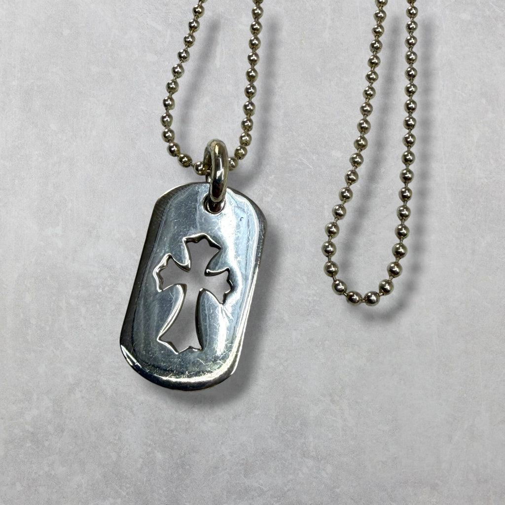 Chrome Hearts Cross Cutout Dog Tag w/ Ball Chain