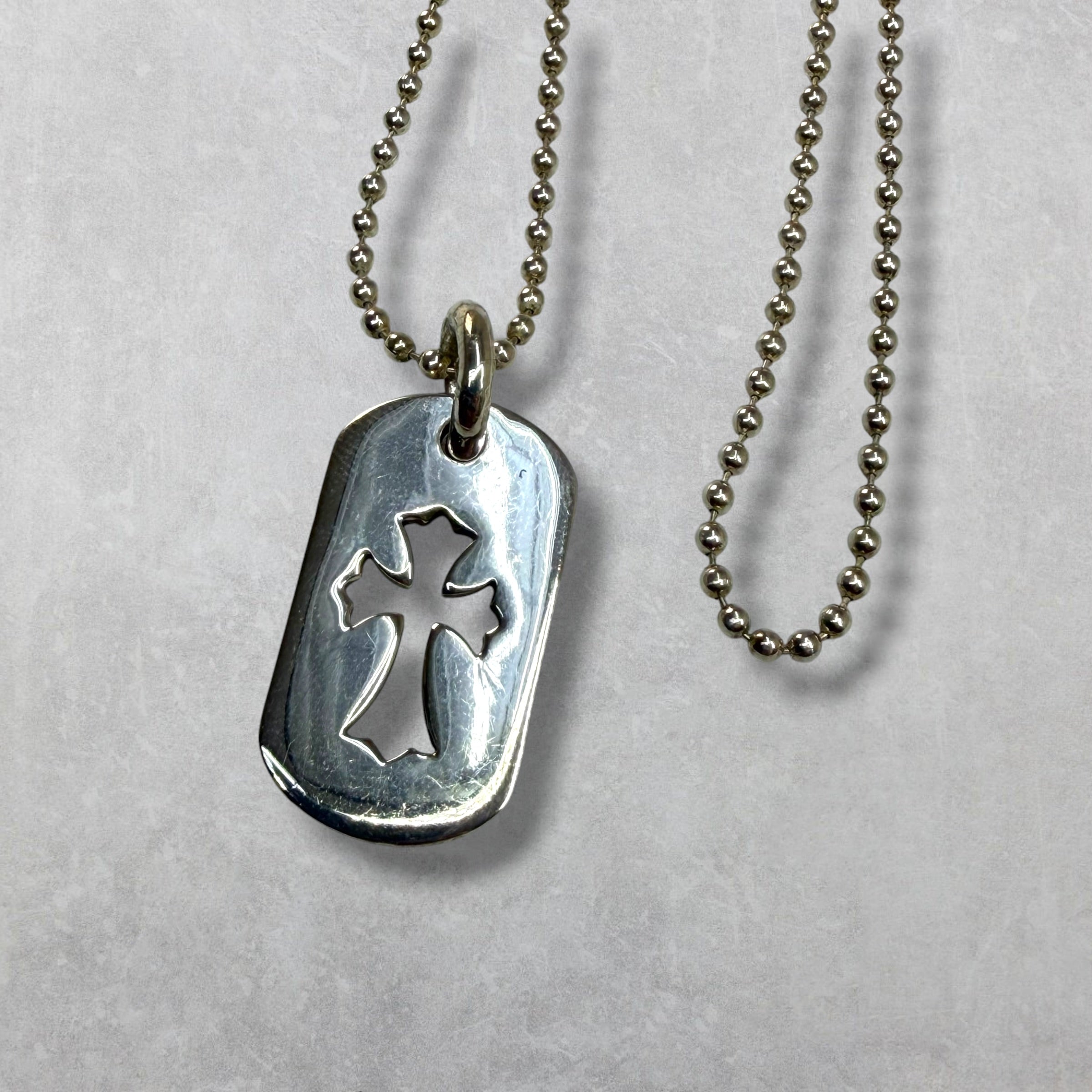 Chrome Hearts Cross Cutout Dog Tag w/ Ball Chain