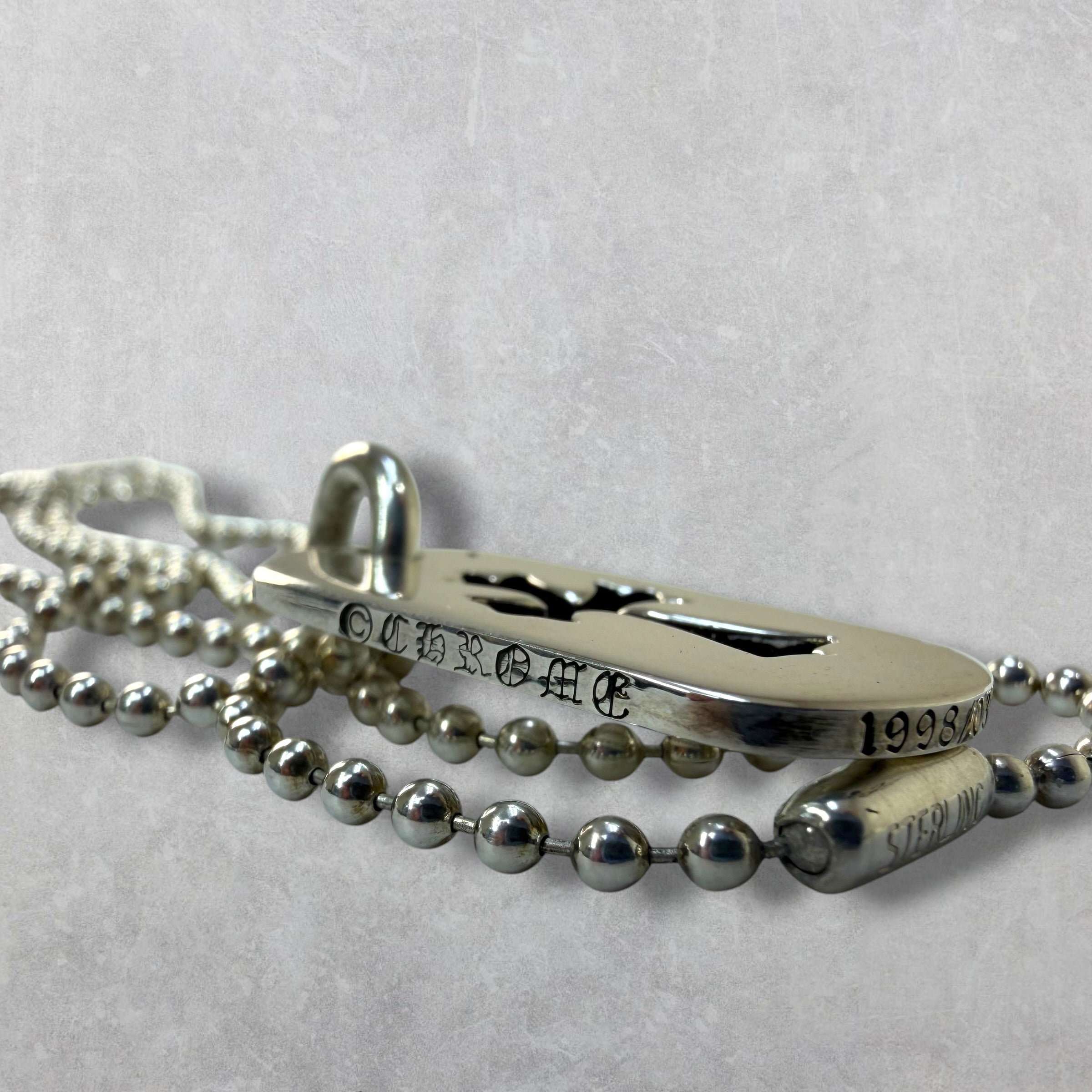 Chrome Hearts Cross Cutout Dog Tag w/ Ball Chain