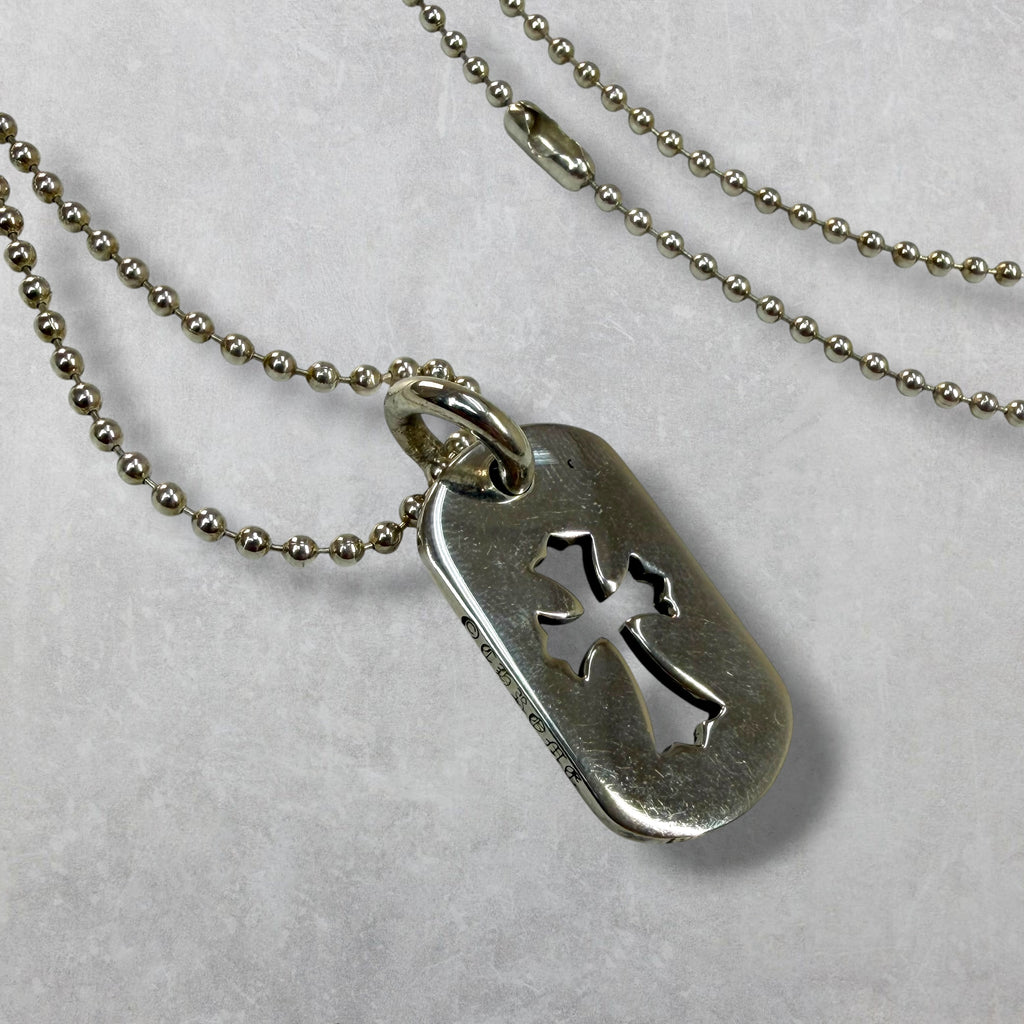 Chrome Hearts Cross Cutout Dog Tag w/ Ball Chain