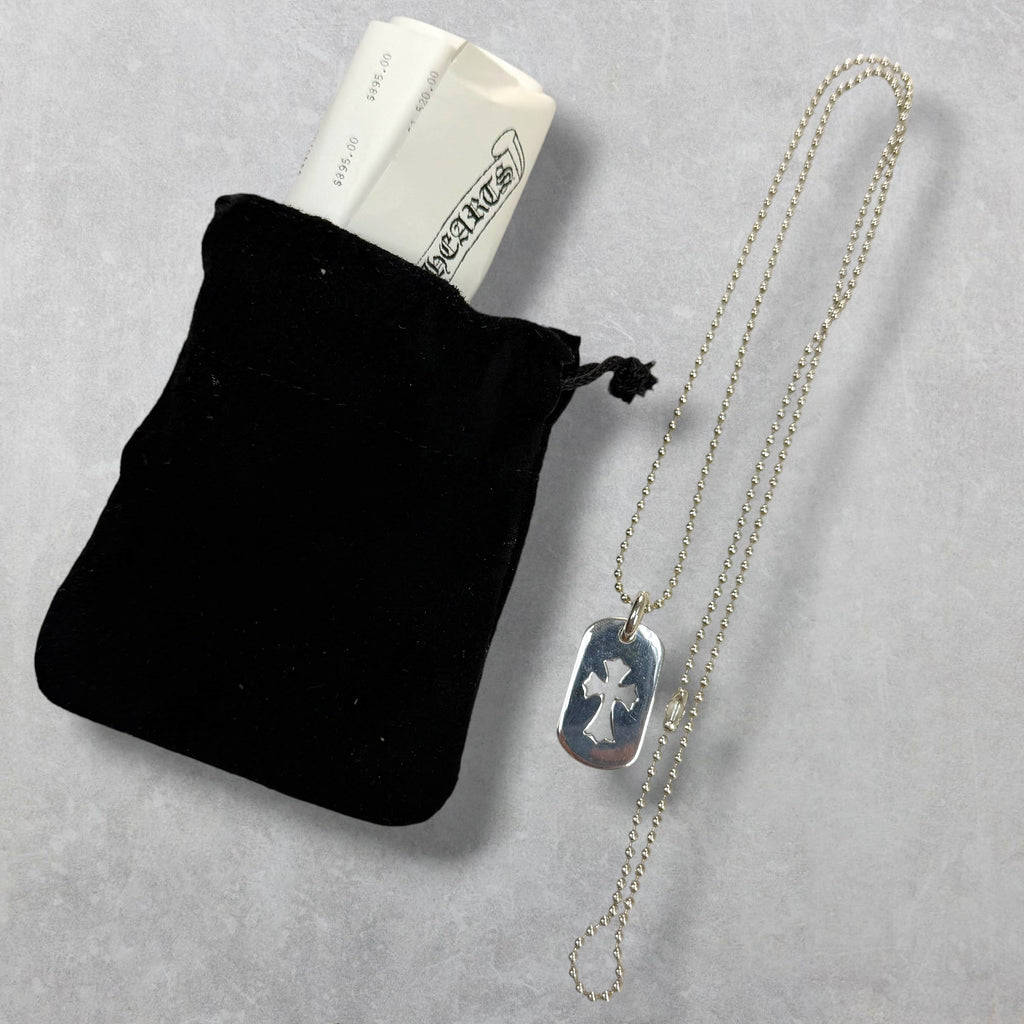 Chrome Hearts Cross Cutout Dog Tag w/ Ball Chain