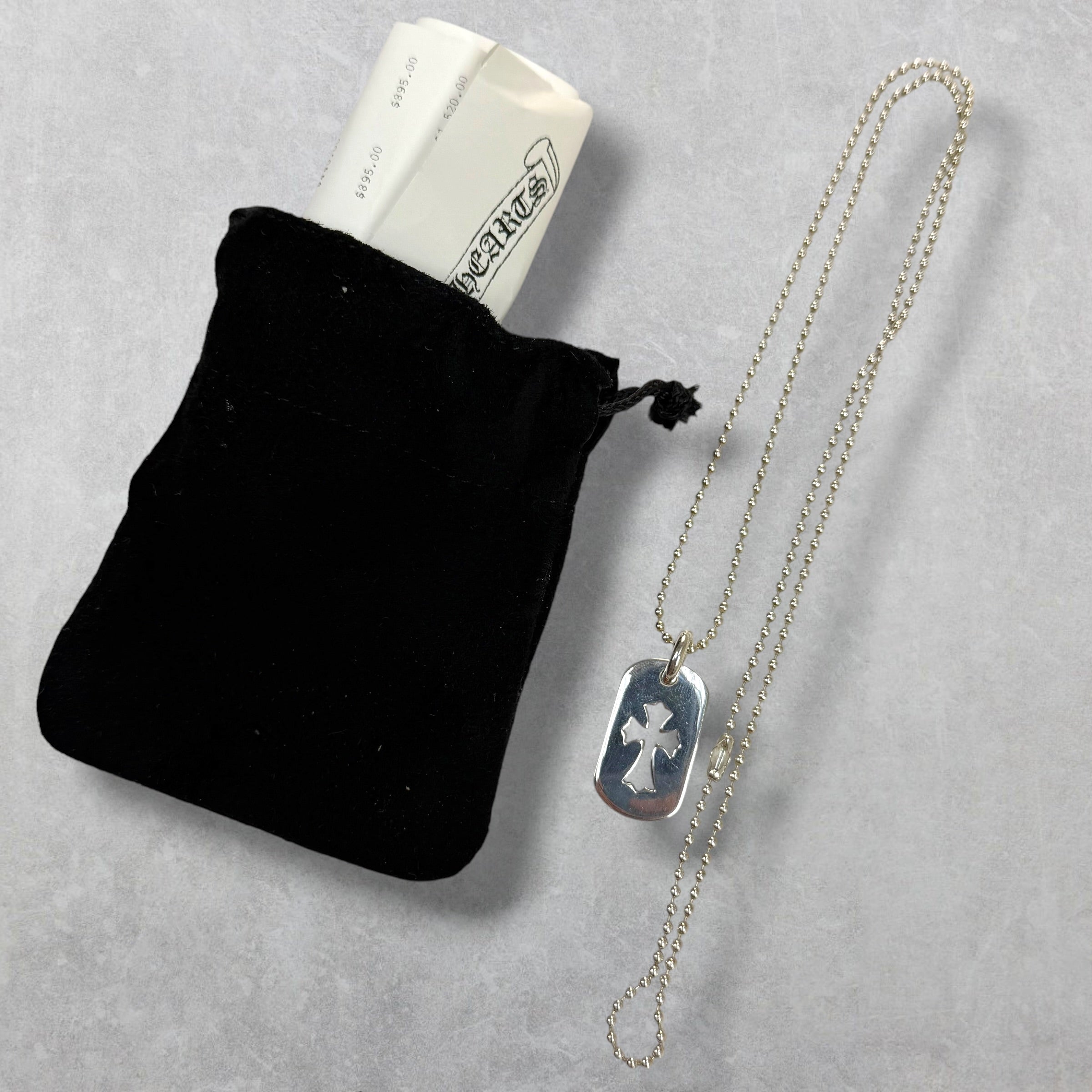 Chrome Hearts Cross Cutout Dog Tag w/ Ball Chain