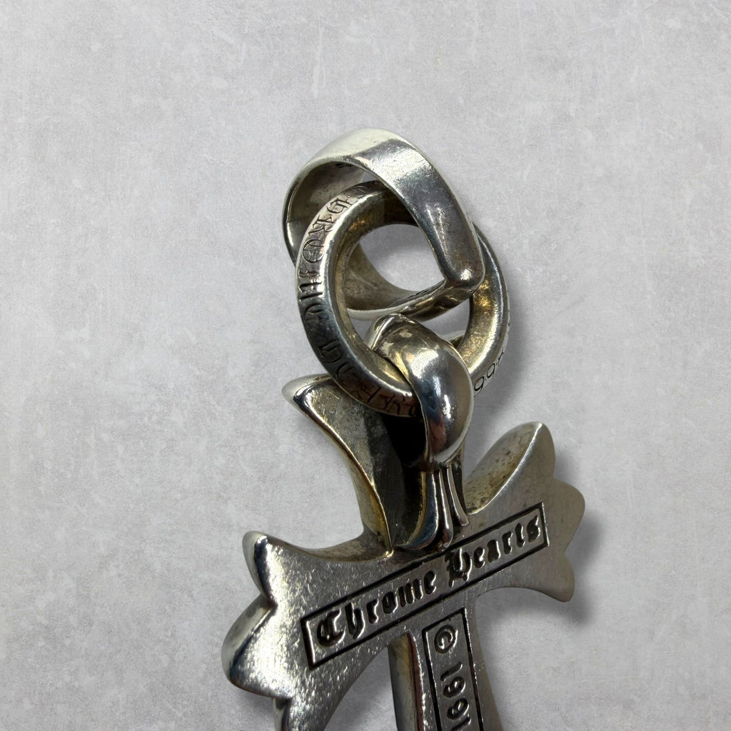 Chrome Hearts Small Cross Pendant w/ Bale & 20" Paper Chain Necklace