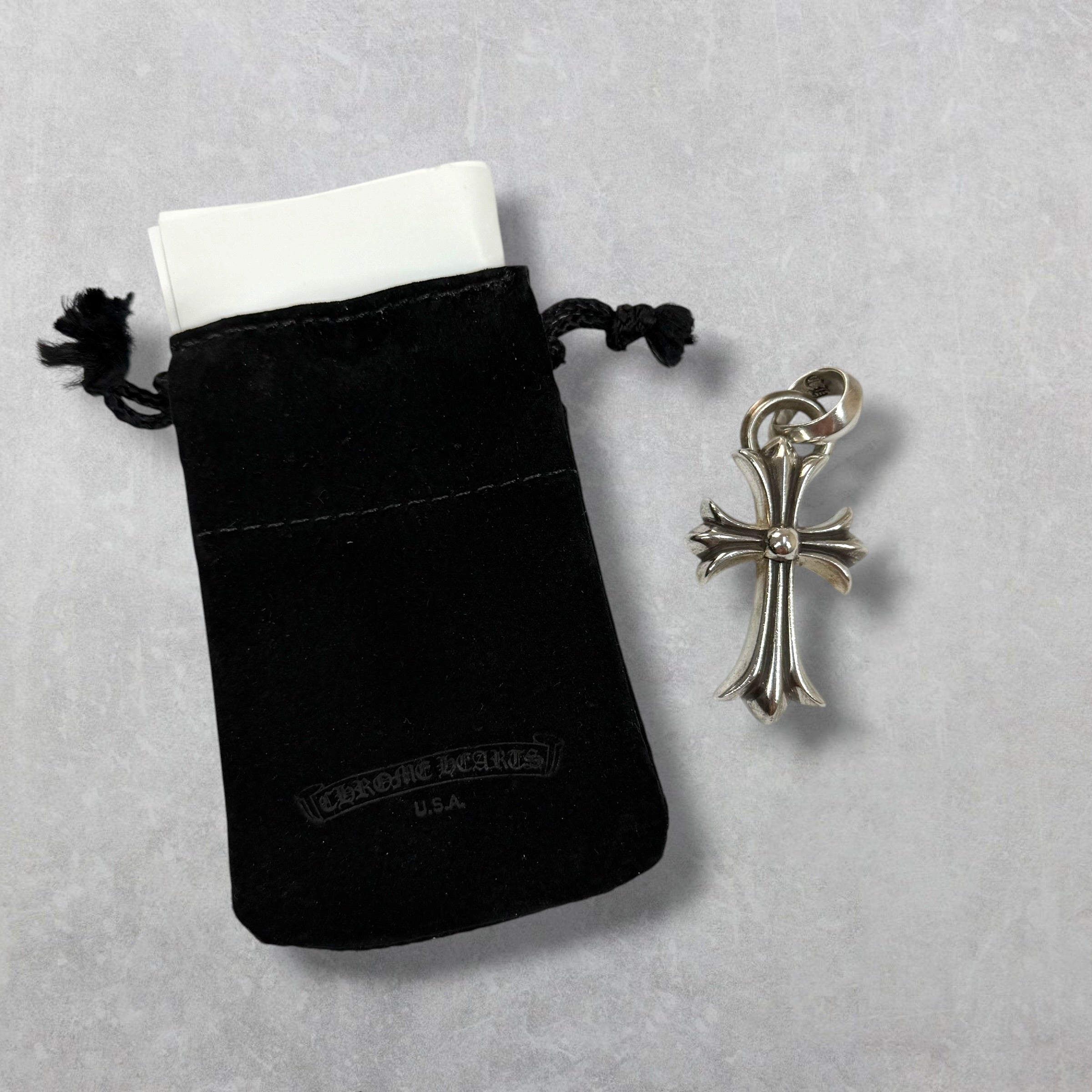 Chrome Hearts Small Cross Pendant w/ Bale & 20" Paper Chain Necklace