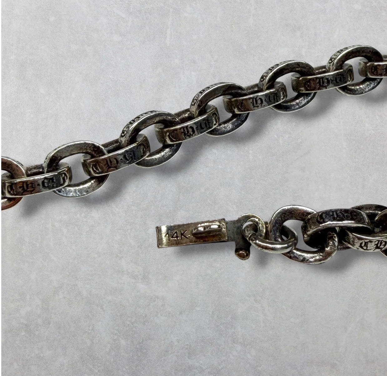 Chrome Hearts Small Cross Pendant w/ Bale & 20" Paper Chain Necklace