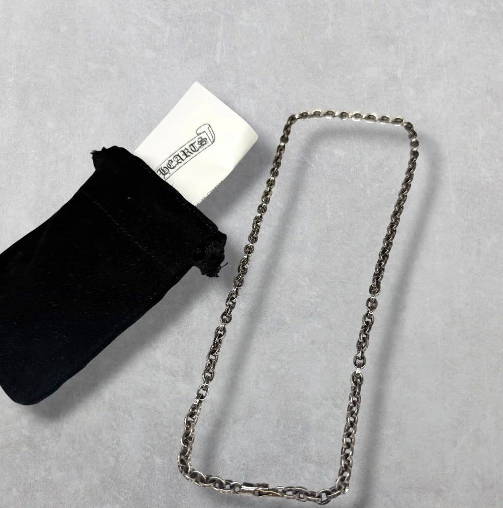 Chrome Hearts Small Cross Pendant w/ Bale & 20" Paper Chain Necklace