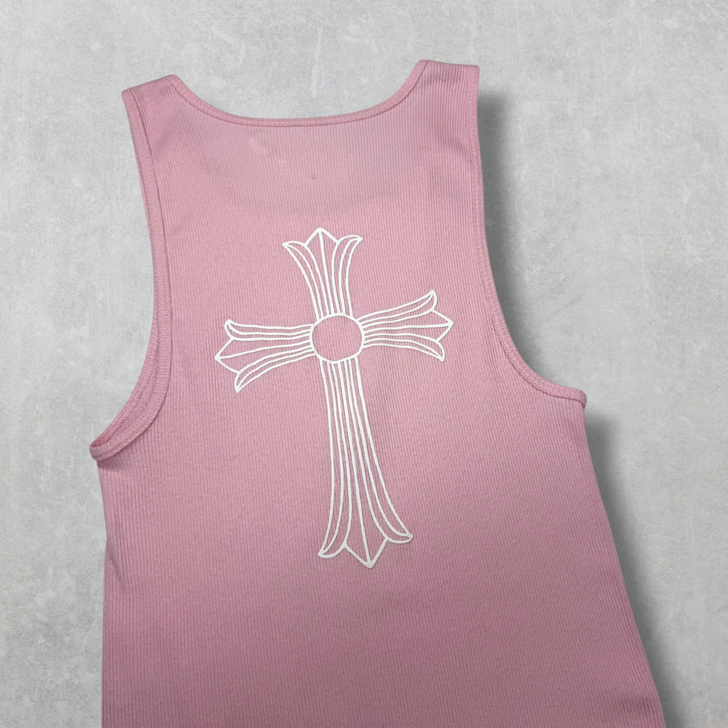 Chrome Hearts White Cross T Bar Tank Pink M