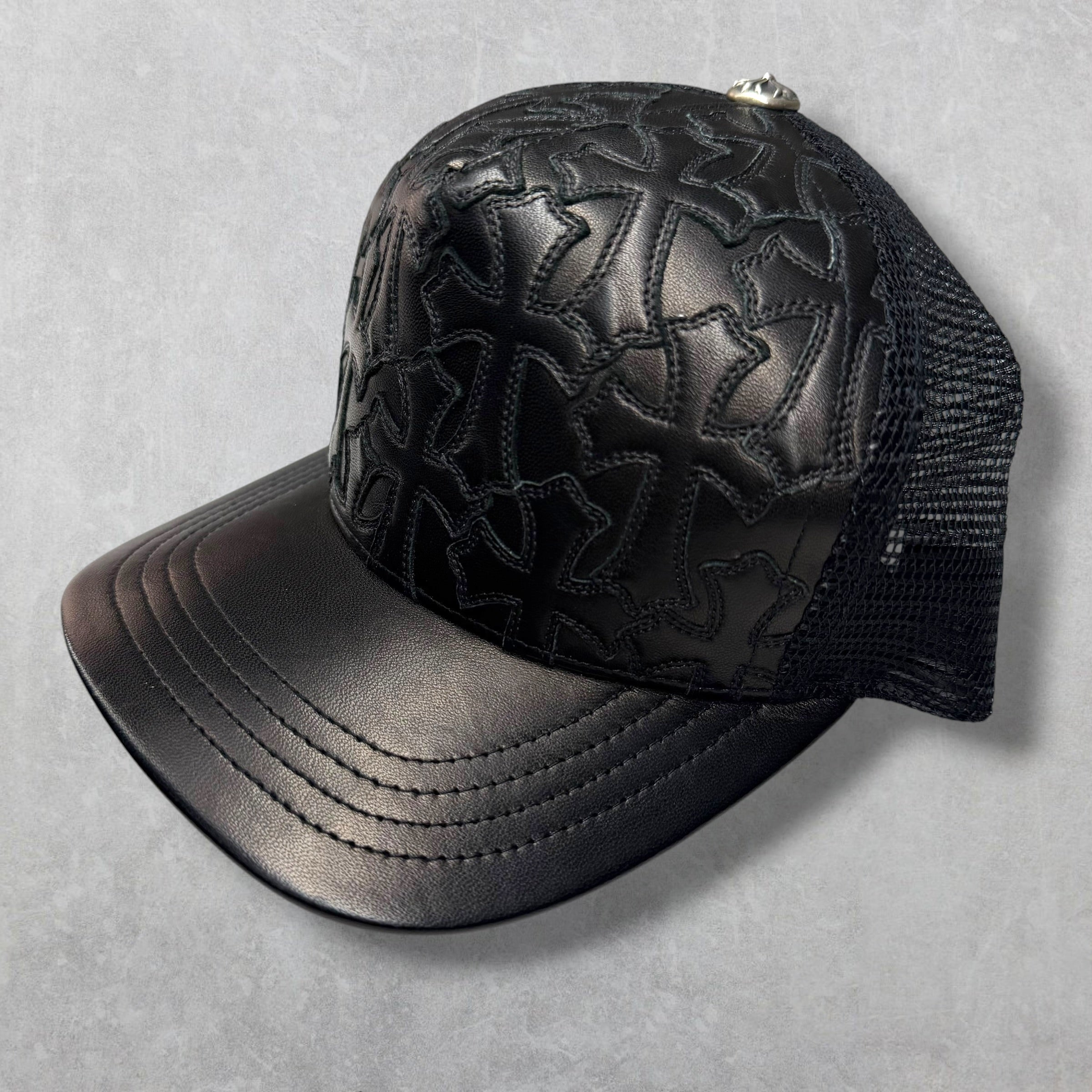 Chrome Hearts Cemetery Cross Leather Trucker Hat