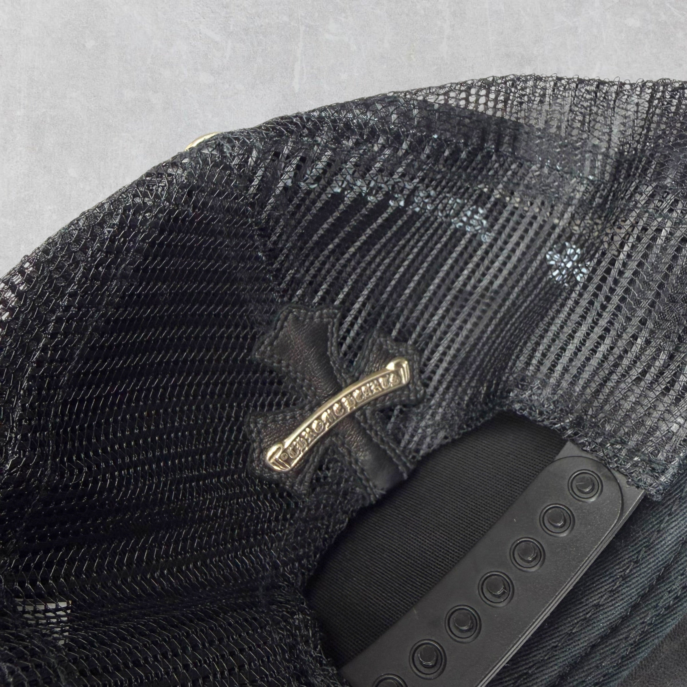 Chrome Hearts Cemetery Cross Leather Trucker Hat