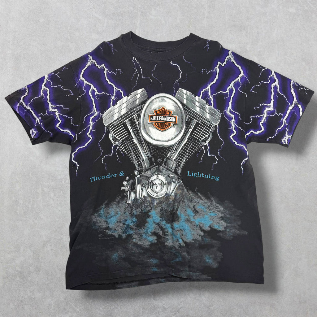 Vintage 90s Harley Davidson Thunder Lightning Tee L