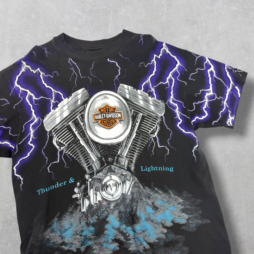 Vintage 90s Harley Davidson Thunder Lightning Tee L