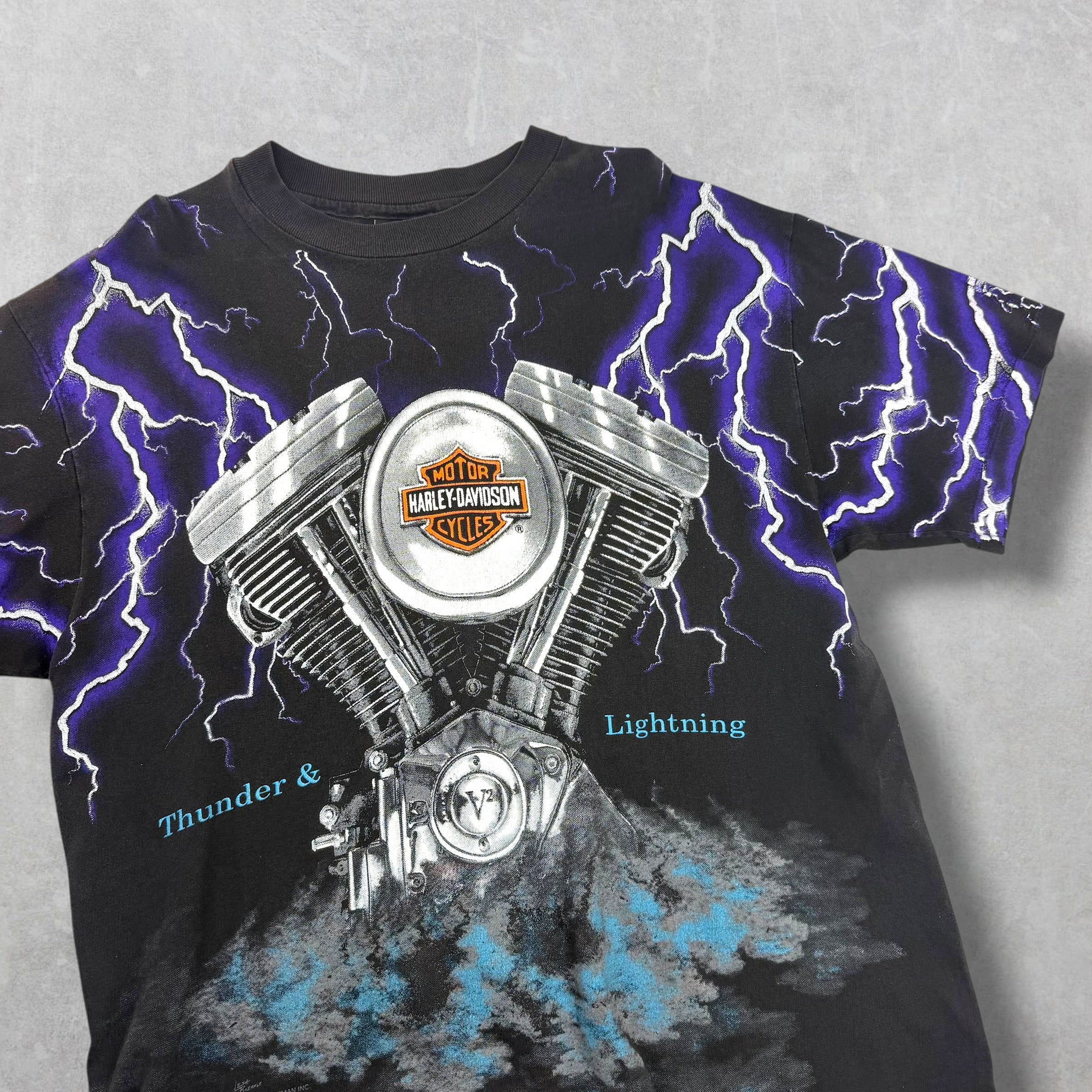 Vintage 90s Harley Davidson Thunder Lightning Tee L