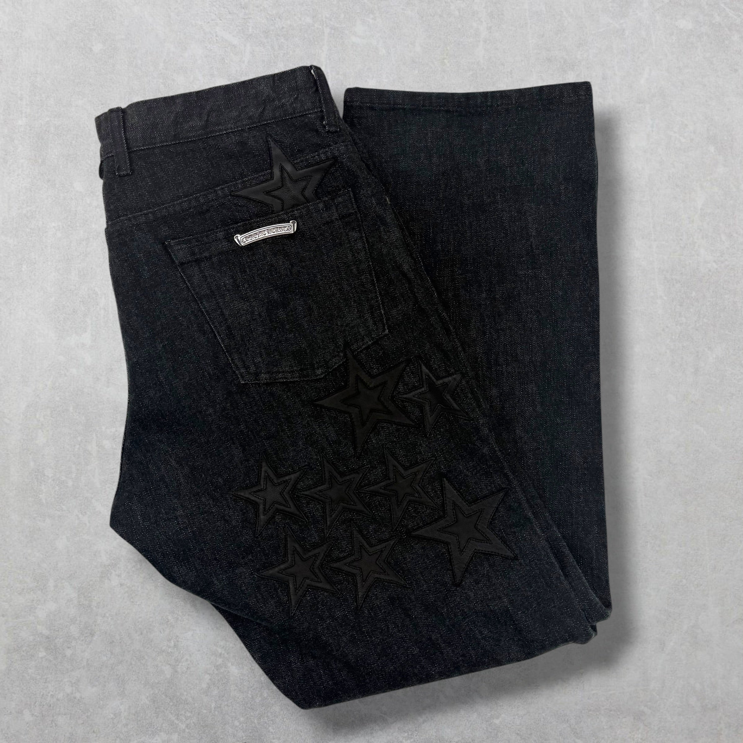 Chrome Hearts Star Patch Fleur Knee Jeans 36