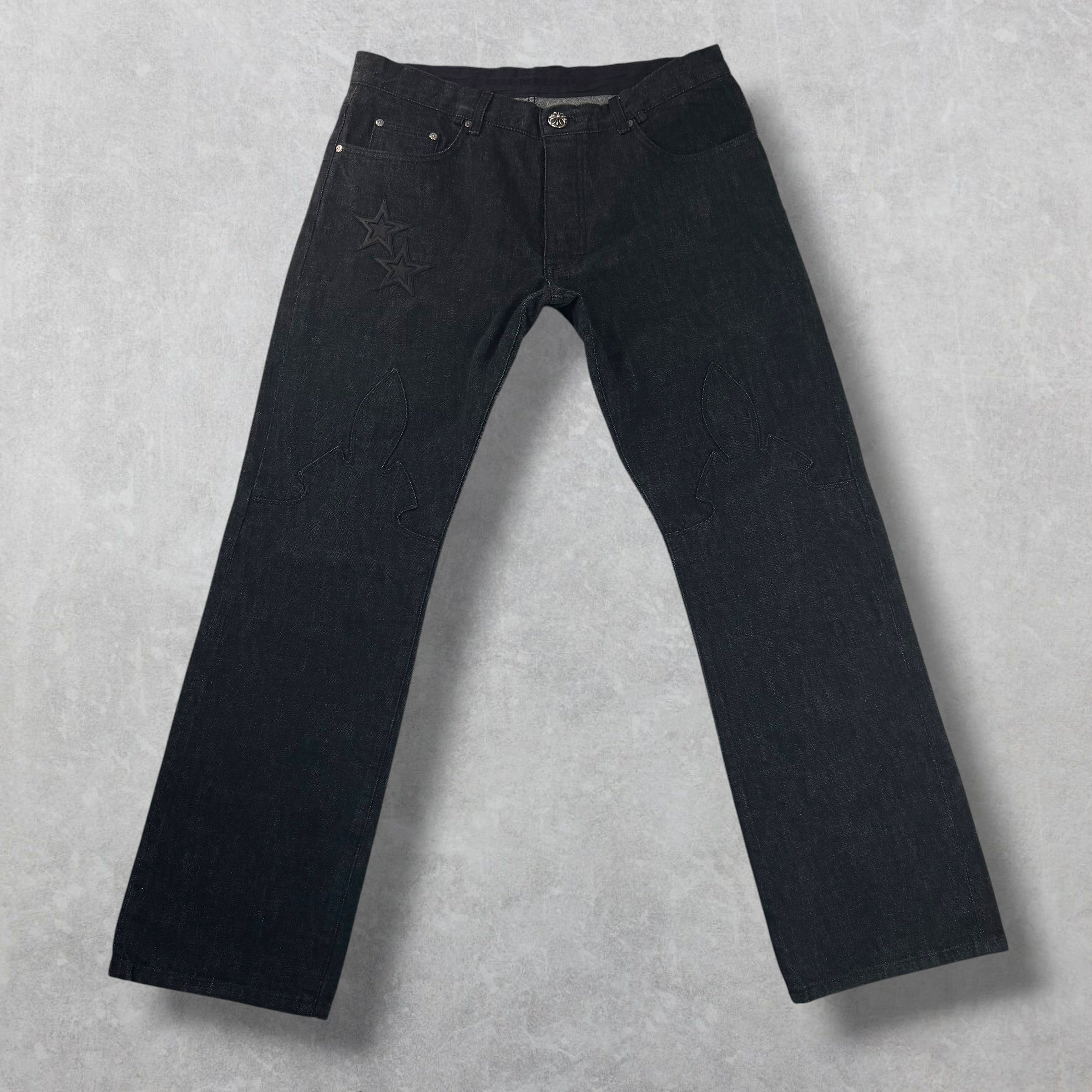 Chrome Hearts Star Patch Fleur Knee Jeans 36