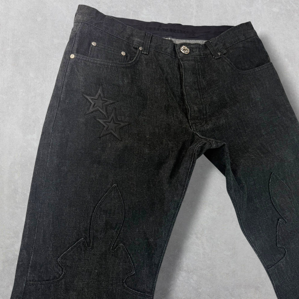 Chrome Hearts Star Patch Fleur Knee Jeans 36