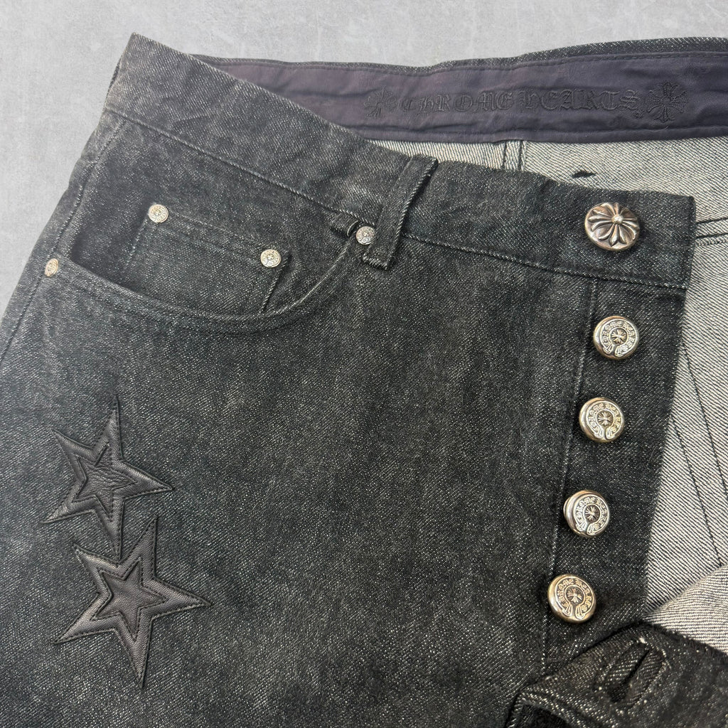 Chrome Hearts Star Patch Fleur Knee Jeans 36