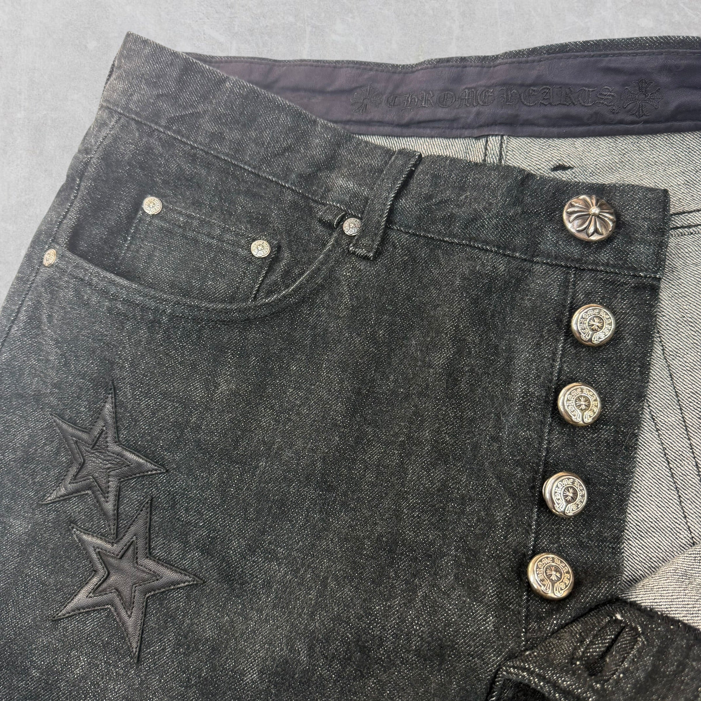 Chrome Hearts Star Patch Fleur Knee Jeans 36