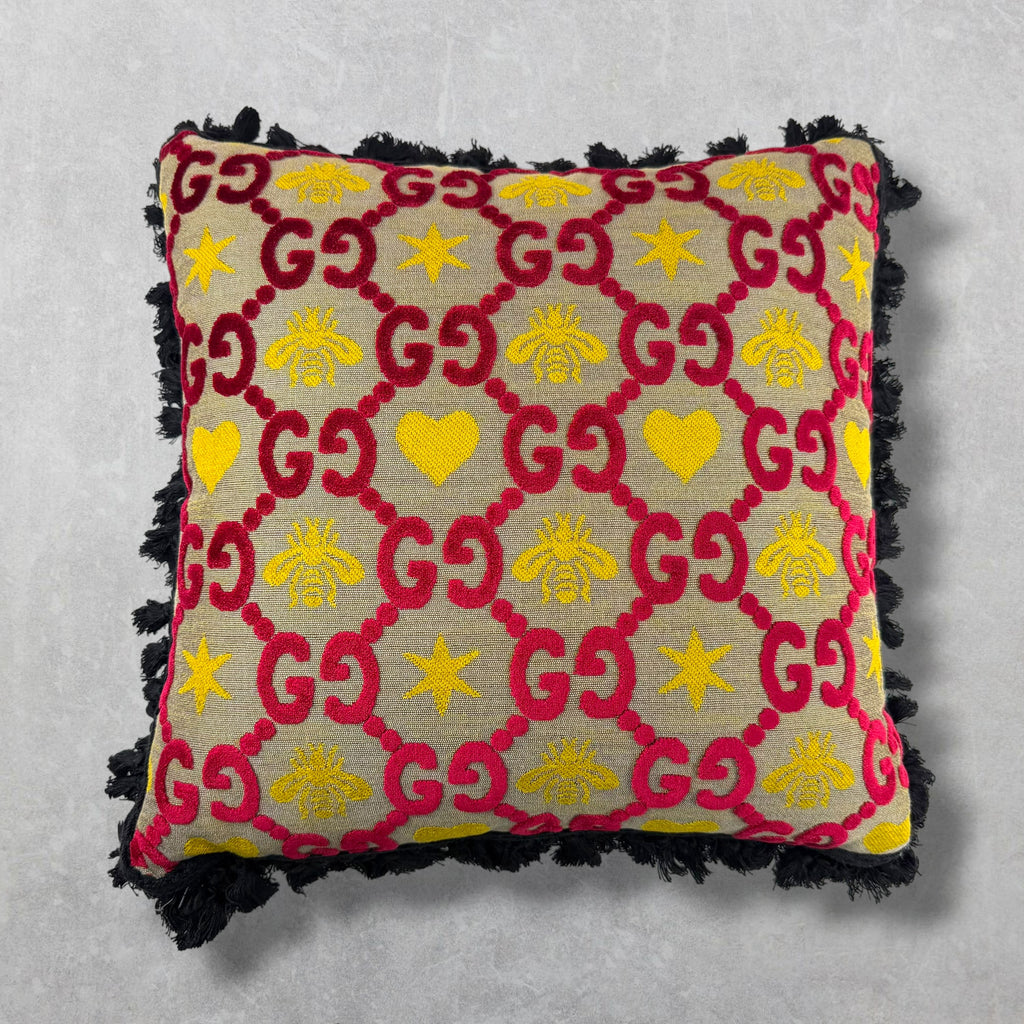 Gucci GG Heart & Bee Jacquard Square Cushion