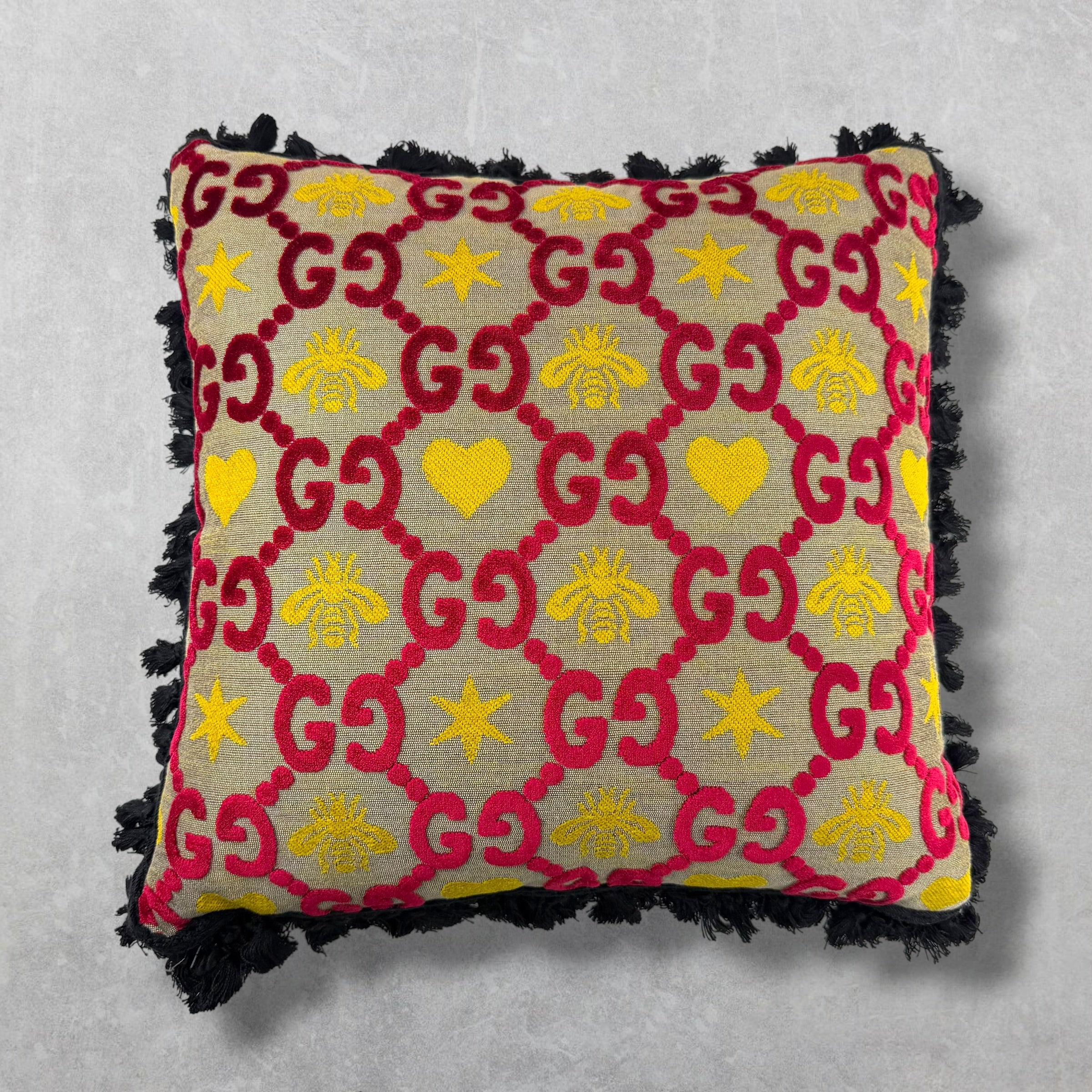 Gucci GG Heart & Bee Jacquard Square Cushion
