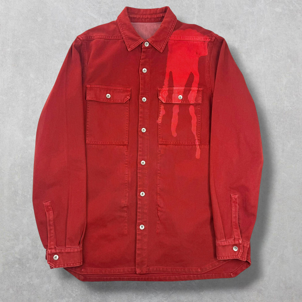 Rick Owens DRKSHDW Tie Dye Spill Cherry Denim Shirt L