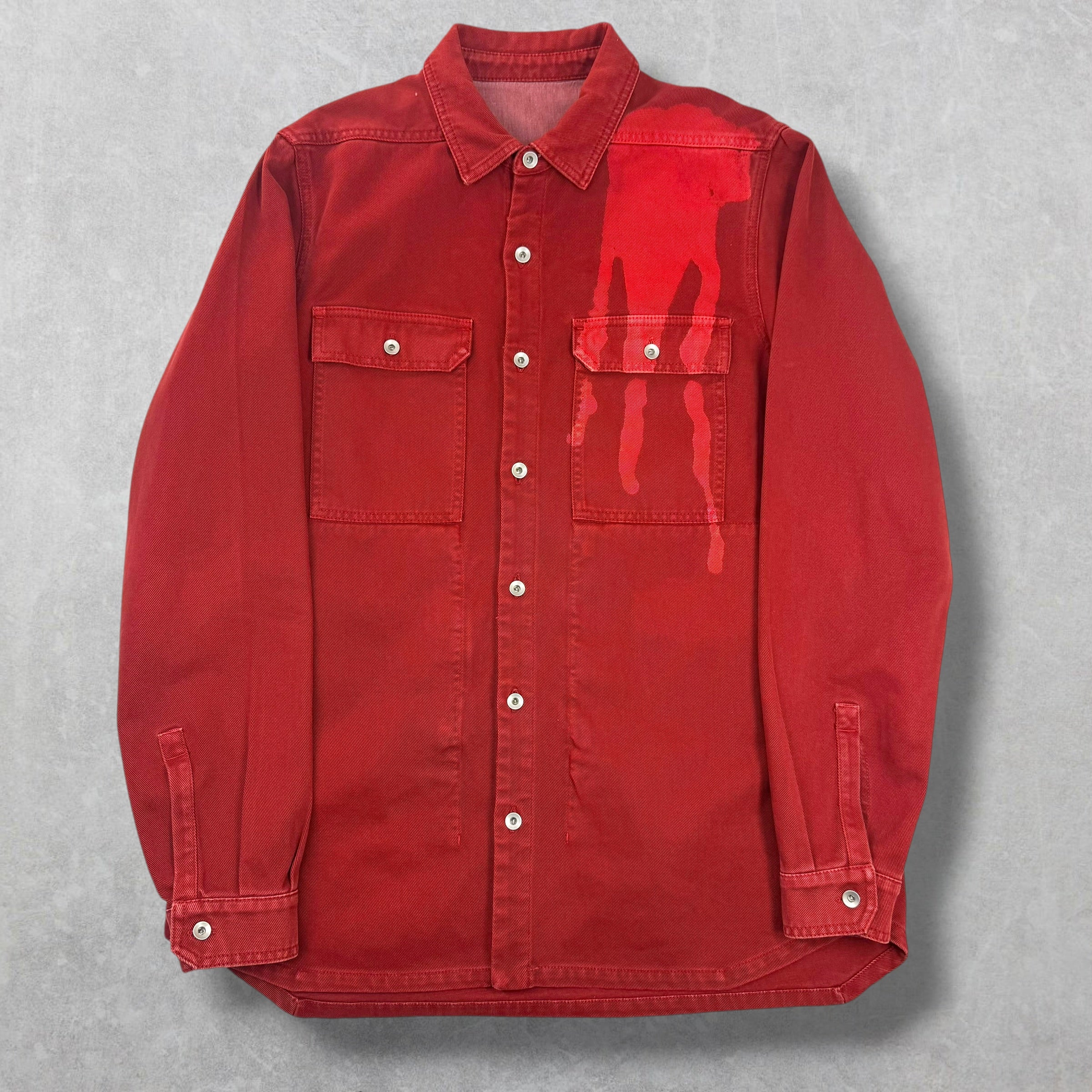 Rick Owens DRKSHDW Tie Dye Spill Cherry Denim Shirt L