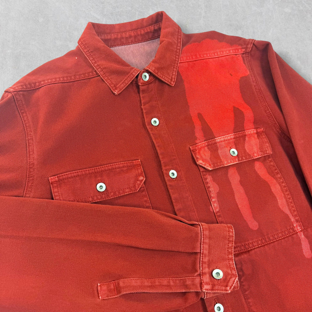 Rick Owens DRKSHDW Tie Dye Spill Cherry Denim Shirt L