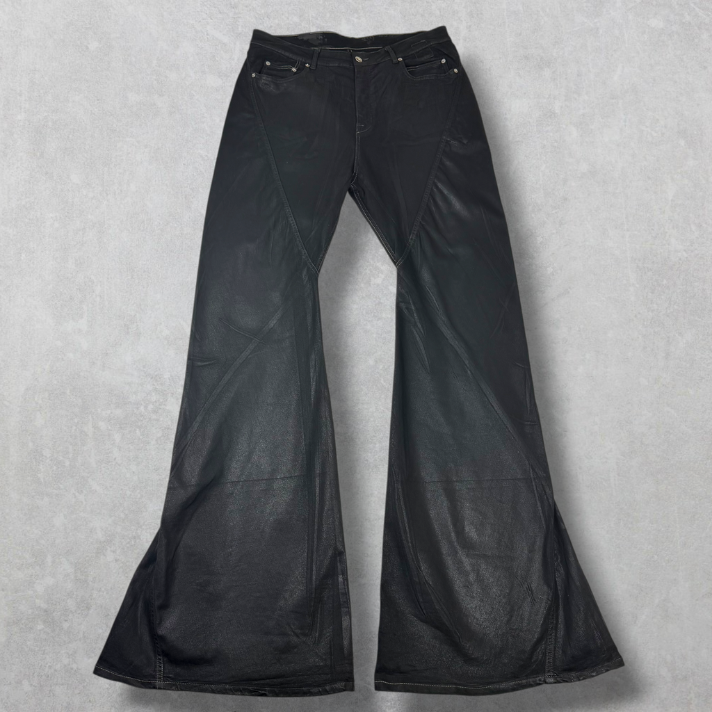 Rick Owens DRKSHDW Bias Waxed Bootcut Jeans 36