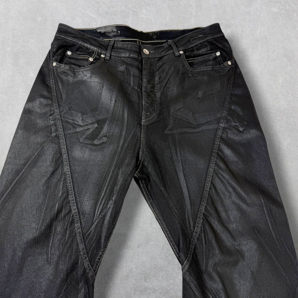 Rick Owens DRKSHDW Bias Waxed Bootcut Jeans 36