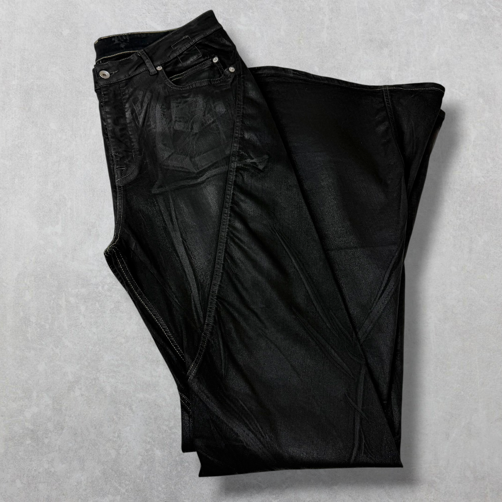 Rick Owens DRKSHDW Bias Waxed Bootcut Jeans 36