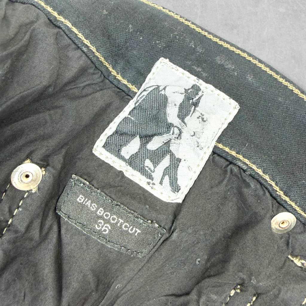 Rick Owens DRKSHDW Bias Waxed Bootcut Jeans 36