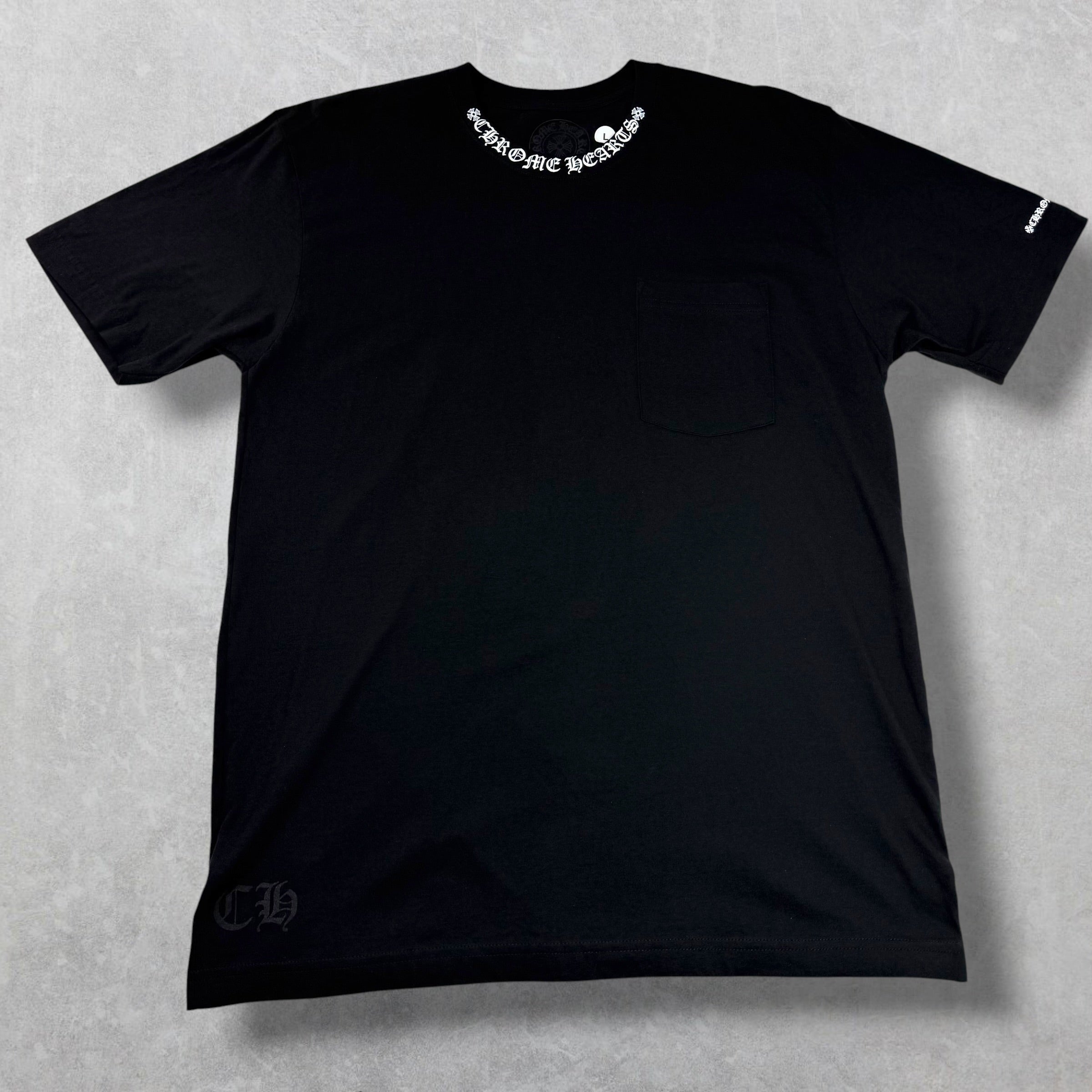 Chrome Hearts White Neck Logo Black Tee L