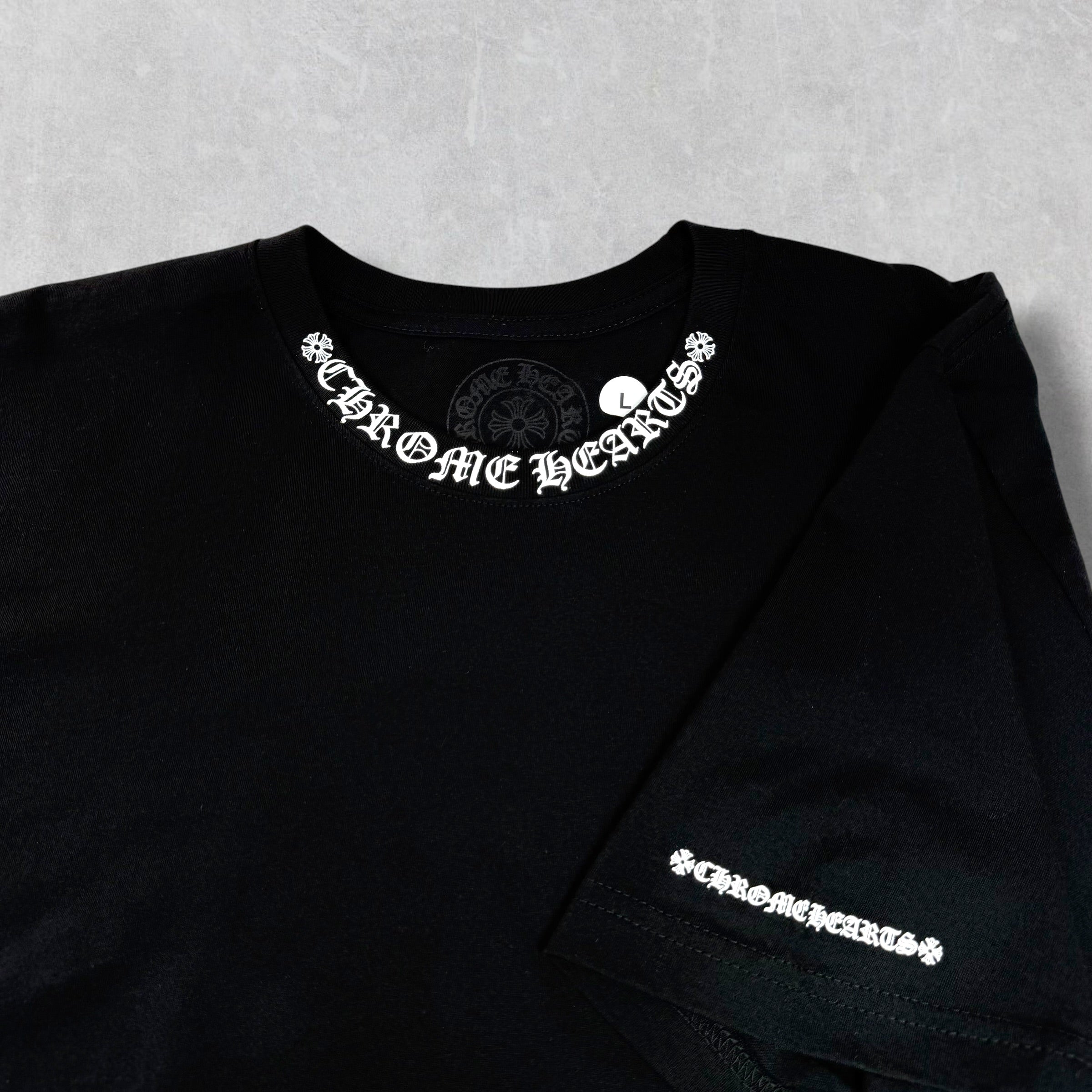 Chrome Hearts White Neck Logo Black Tee L