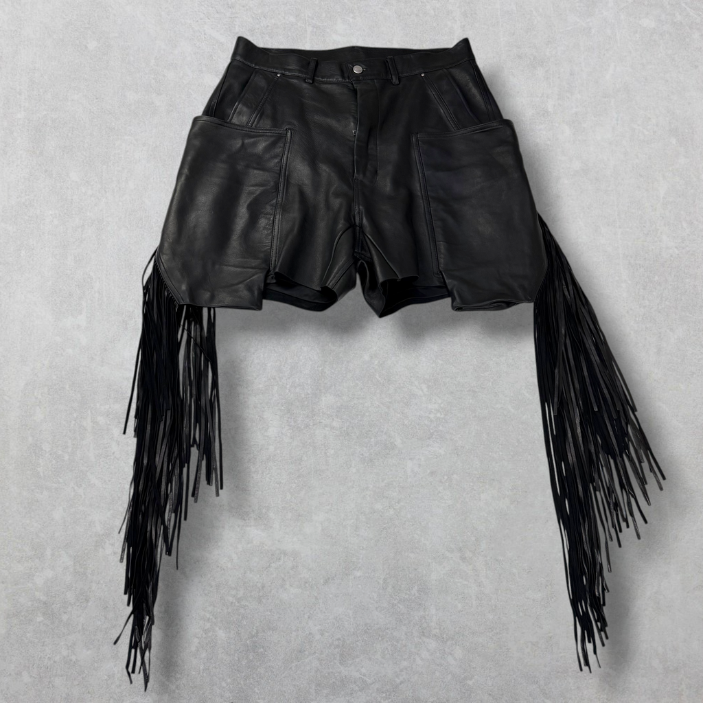 Rick Owens Fringed Leather Shorts 33