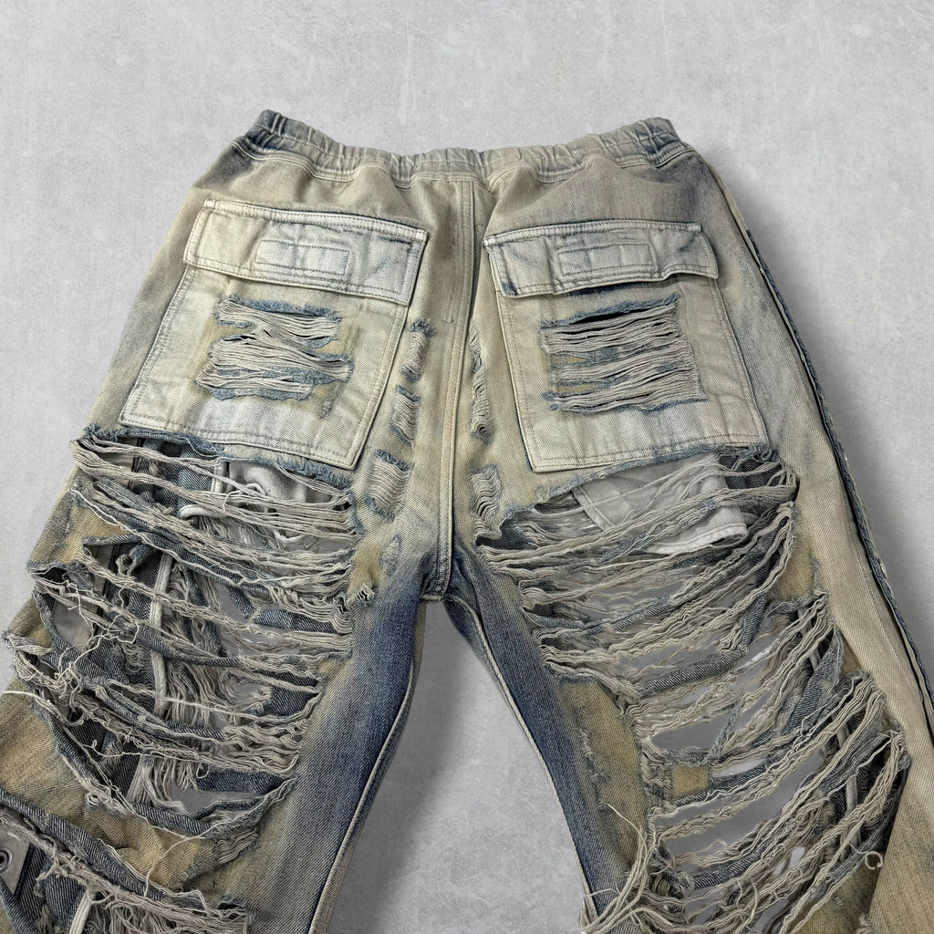 Rick Owens DRKSHDW Shredded Denim Pusher Pants L