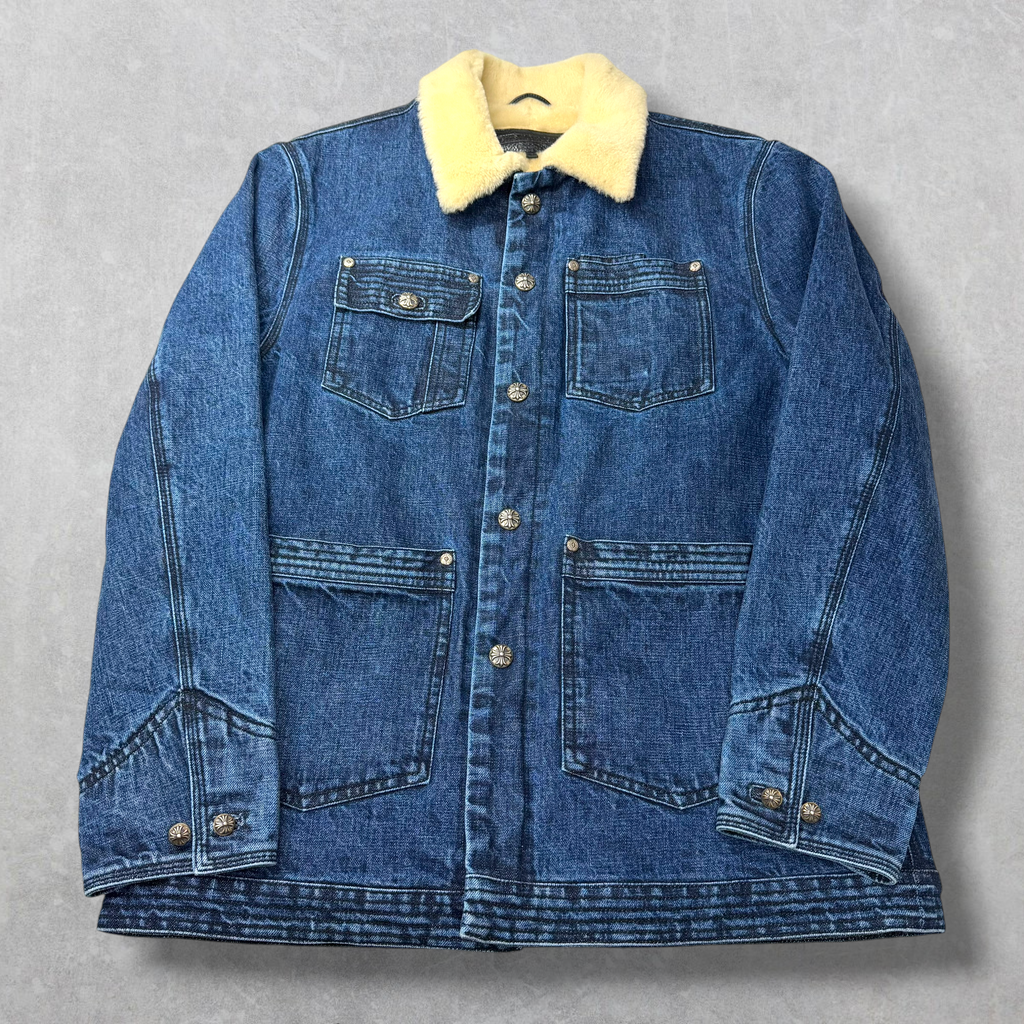 Chrome Hearts Shearling Collar Blue Denim Work Jacket M