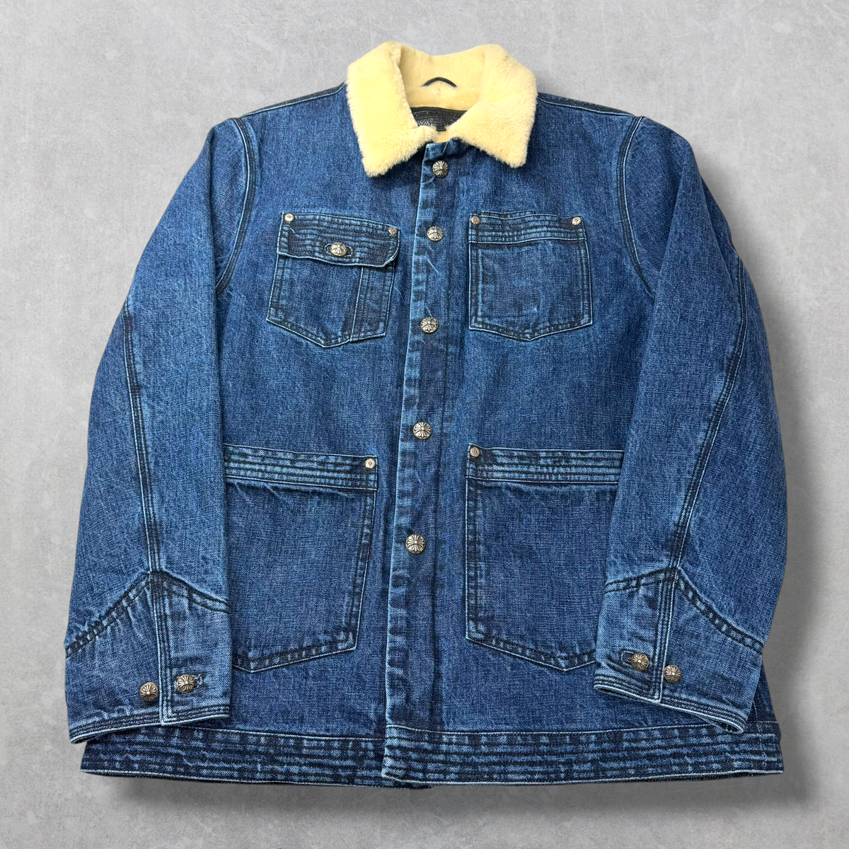 Chrome Hearts Shearling Collar Blue Denim Work Jacket M