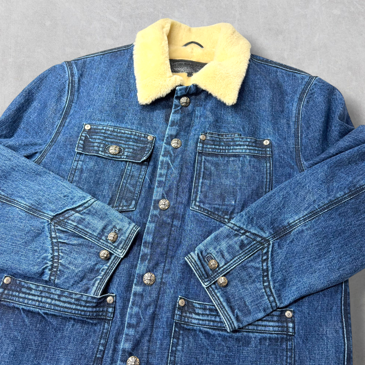 Chrome Hearts Shearling Collar Blue Denim Work Jacket M