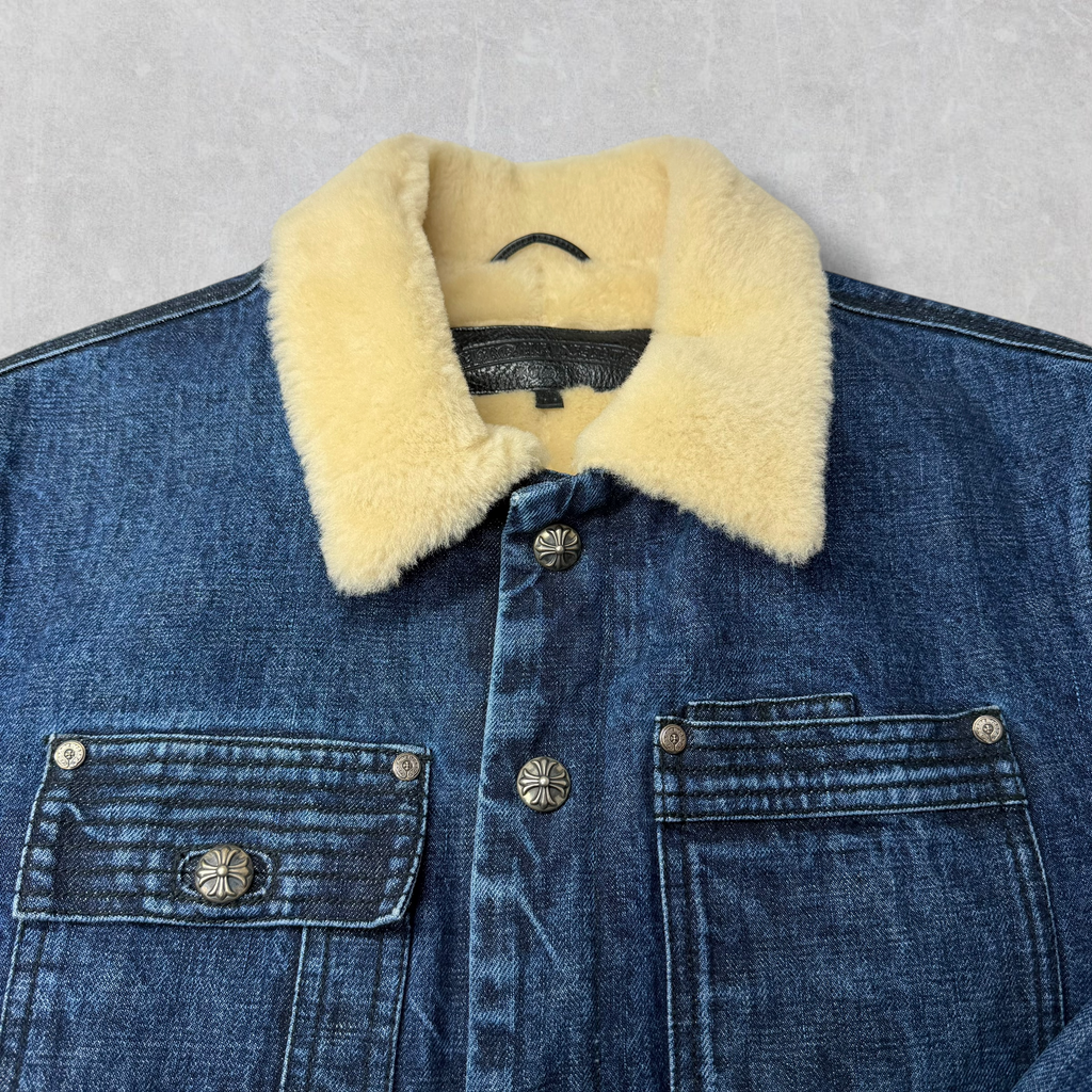 Chrome Hearts Shearling Collar Blue Denim Work Jacket M