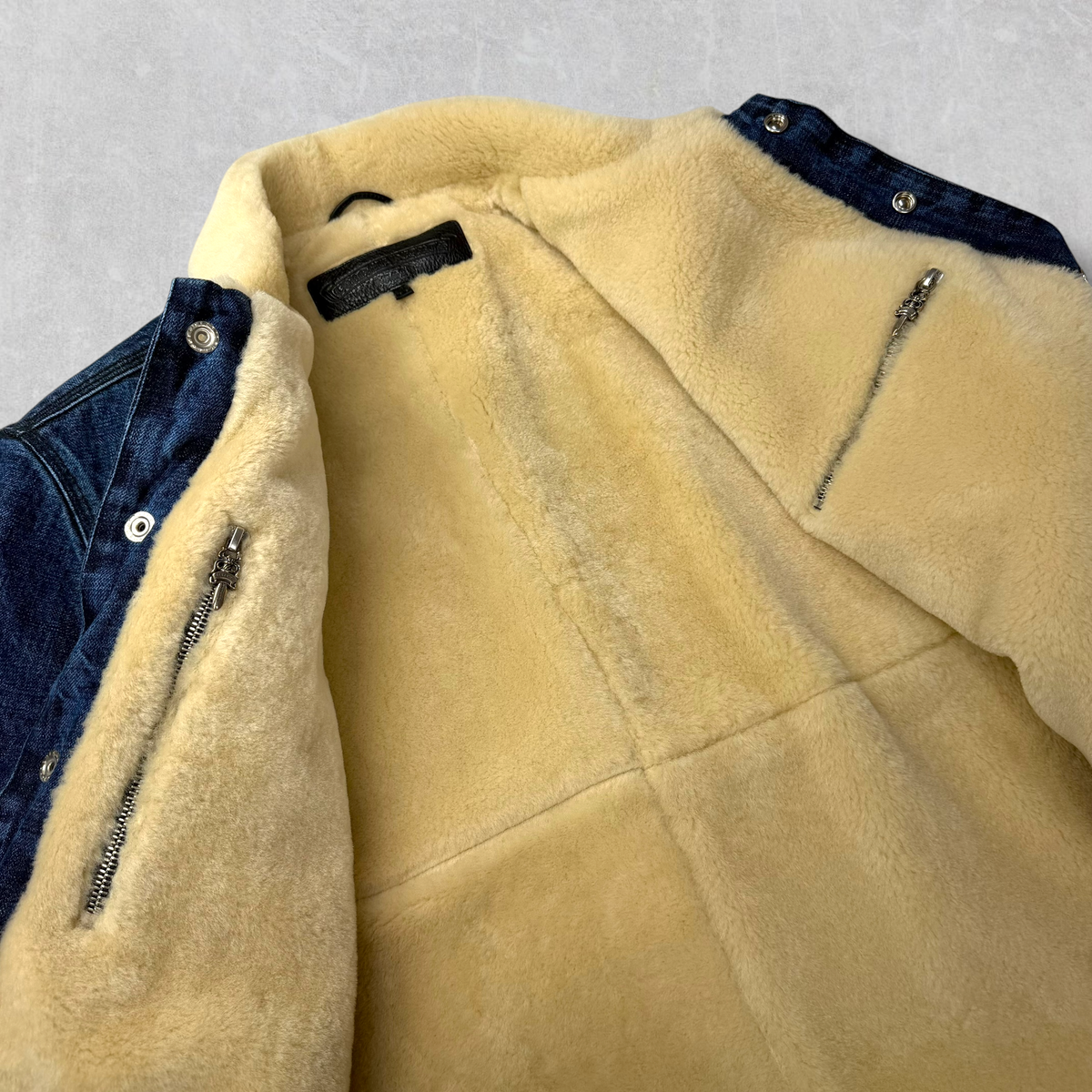 Chrome Hearts Shearling Collar Blue Denim Work Jacket M