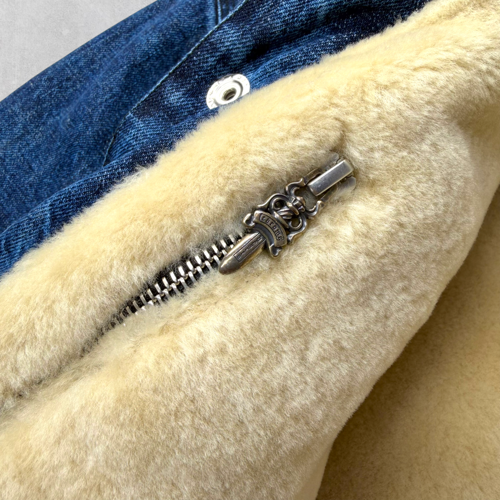 Chrome Hearts Shearling Collar Blue Denim Work Jacket M