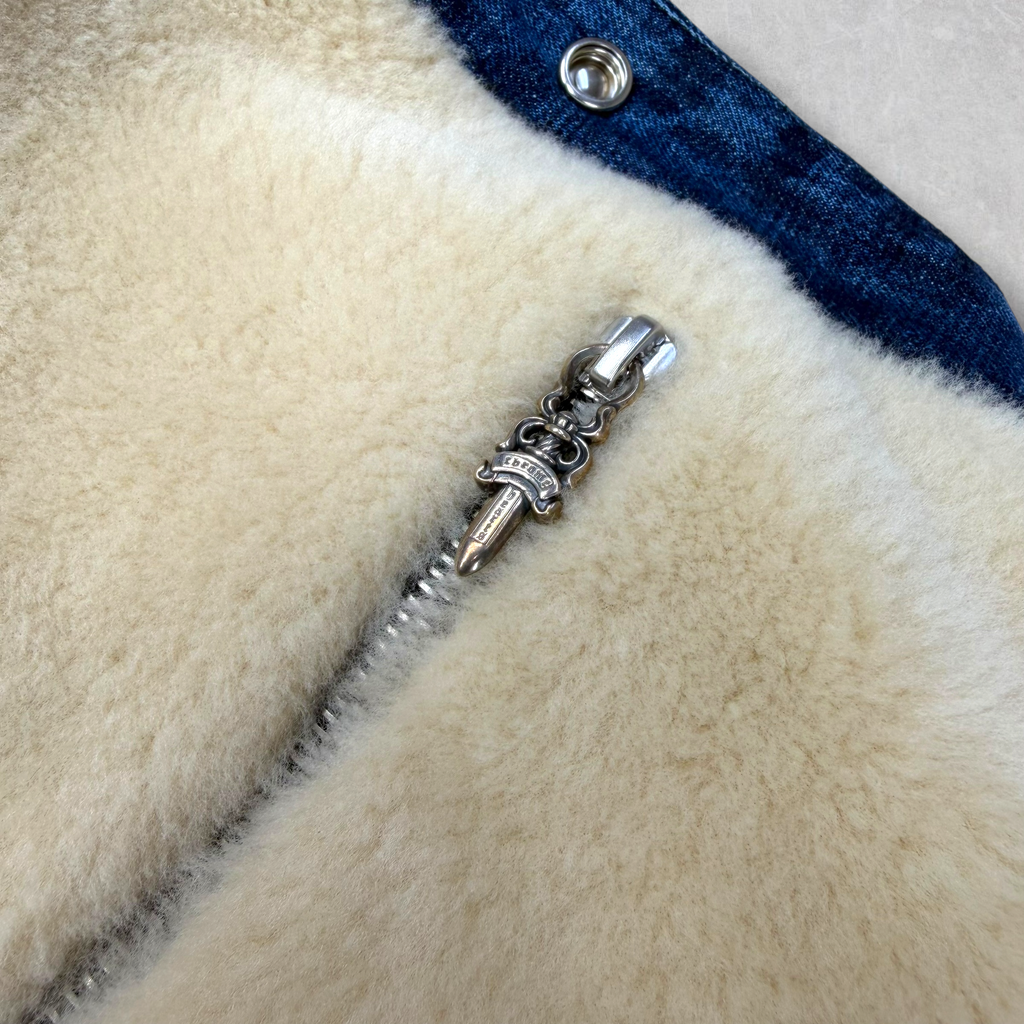 Chrome Hearts Shearling Collar Blue Denim Work Jacket M