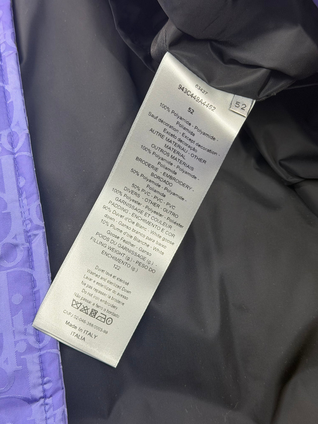 Dior Oblique Purple Down Jacket 52 (L)