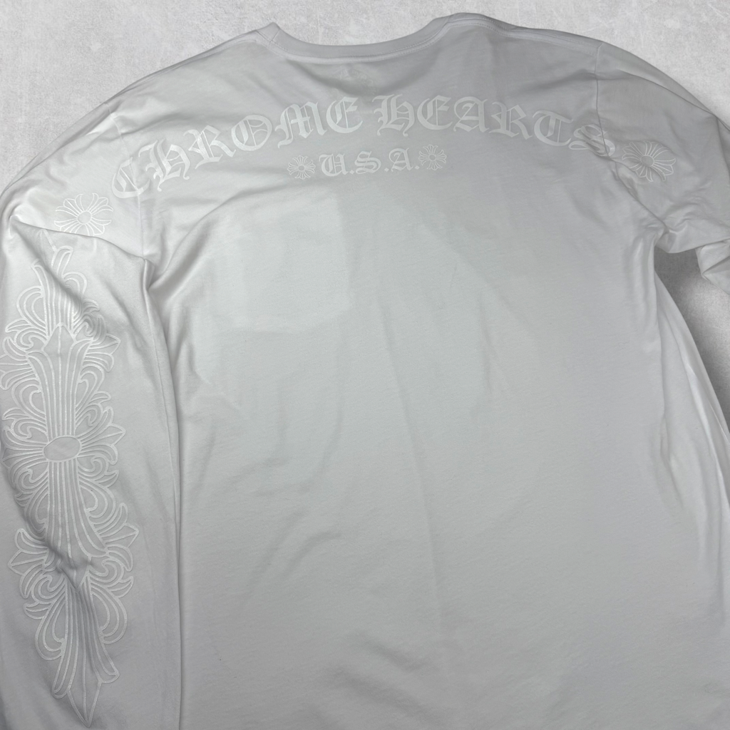 Chrome Hearts Script Logo USA Floral Long Sleeve White L