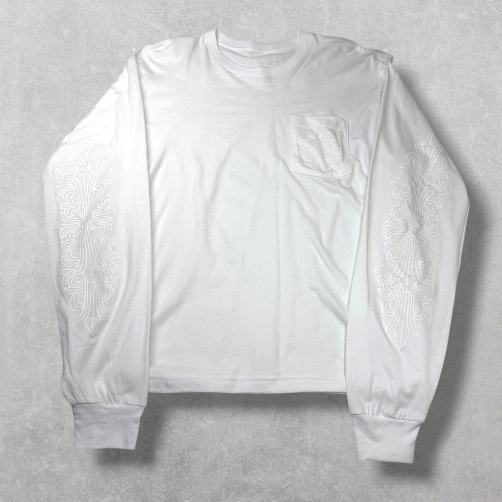 Chrome Hearts Script Logo USA Floral Long Sleeve White L
